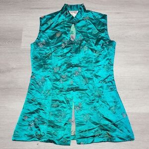 B14 Peony Brand Womens sleeveless Shanghai silky floral embroidered jacket sz M